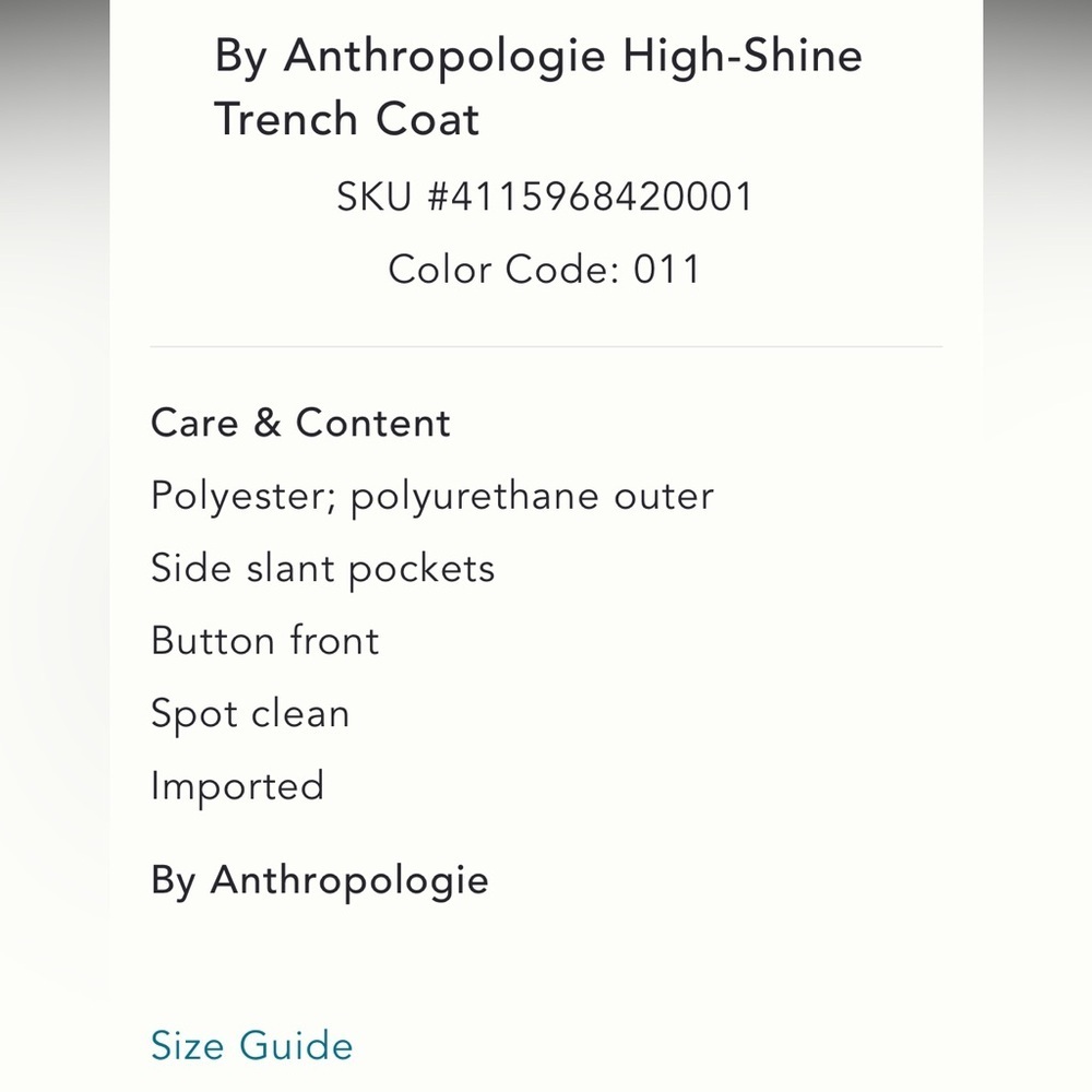 Anthropologie NWT High-Shine Trench Coat size 12. - Picture 7 of 9